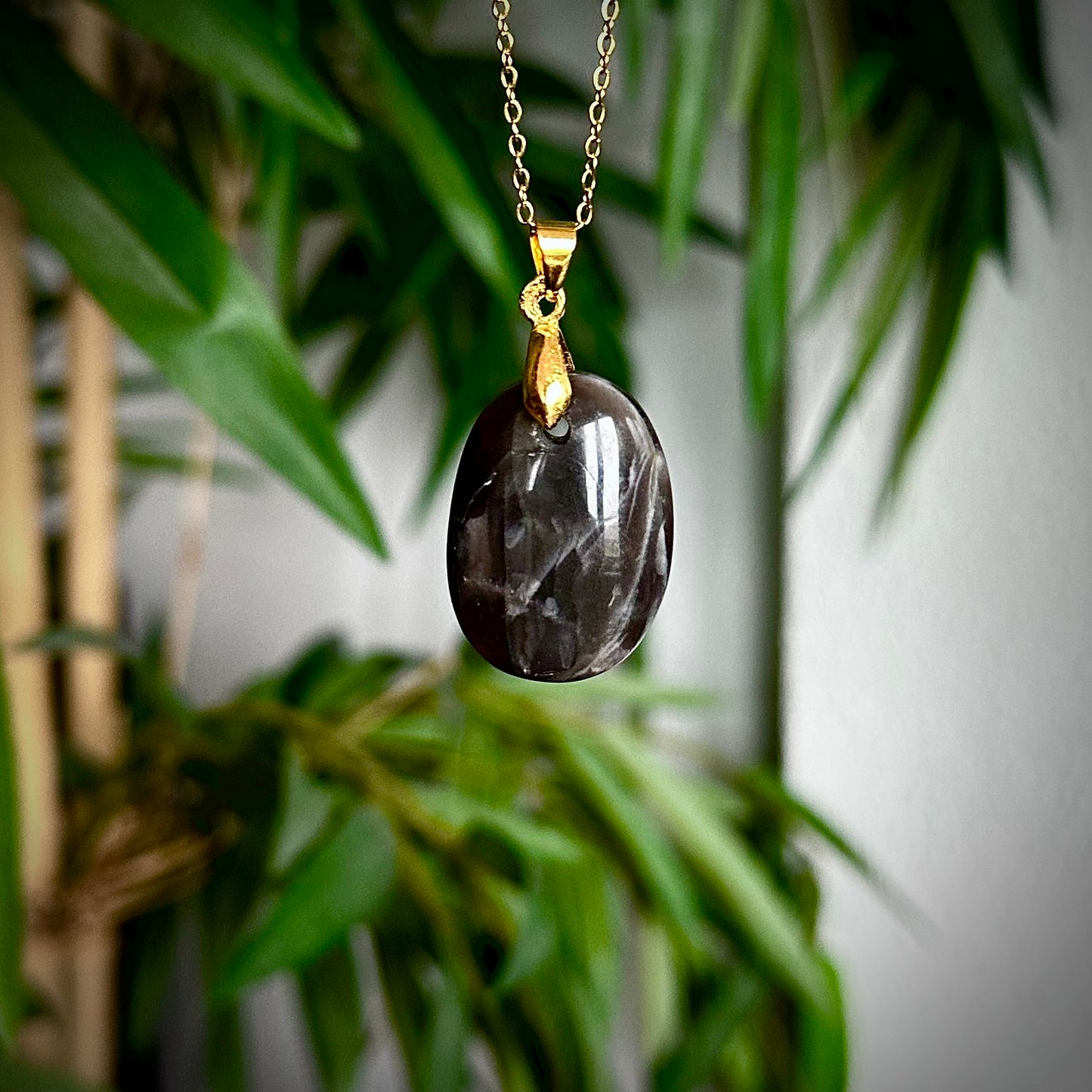 Zwarte maansteen kettinghangers - goud