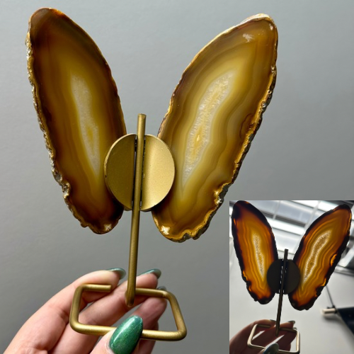 Agaat vlinder op goud standaard