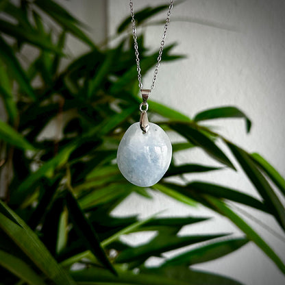 Blauwe calciet kettinghangers - zilver