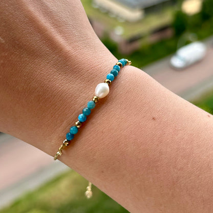 Armband brass/gold plated met parel