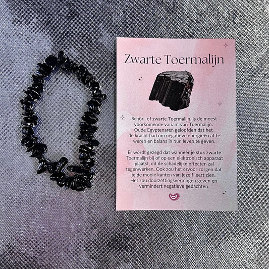 Zwarte toermalijn chip armband in cadeauzakje