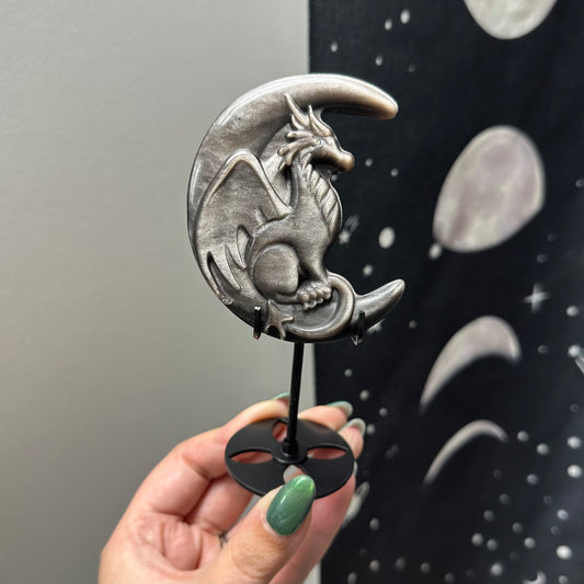 Zilver obsidiaan draak op maan